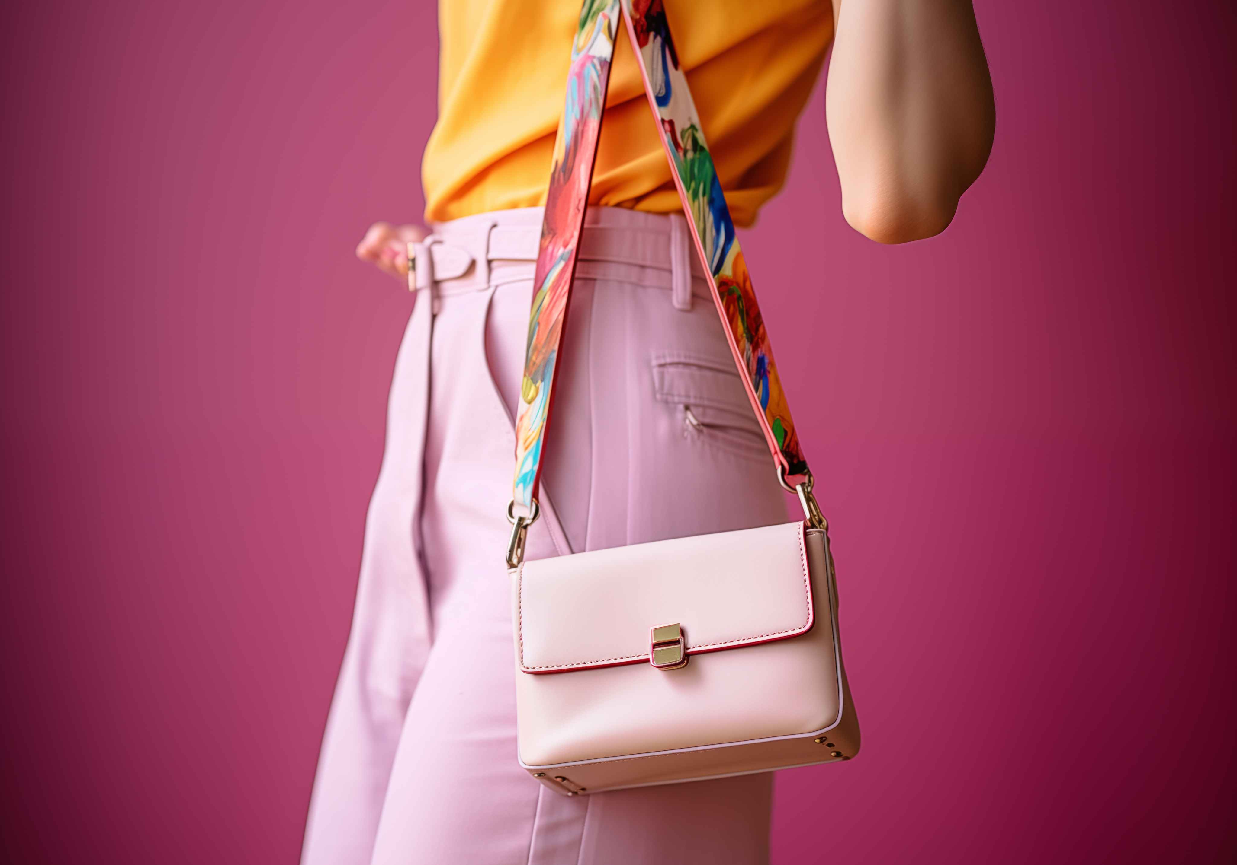 Cartera rosa con correa de colores - Cursos de confeccion de carteras y bolsos en lima