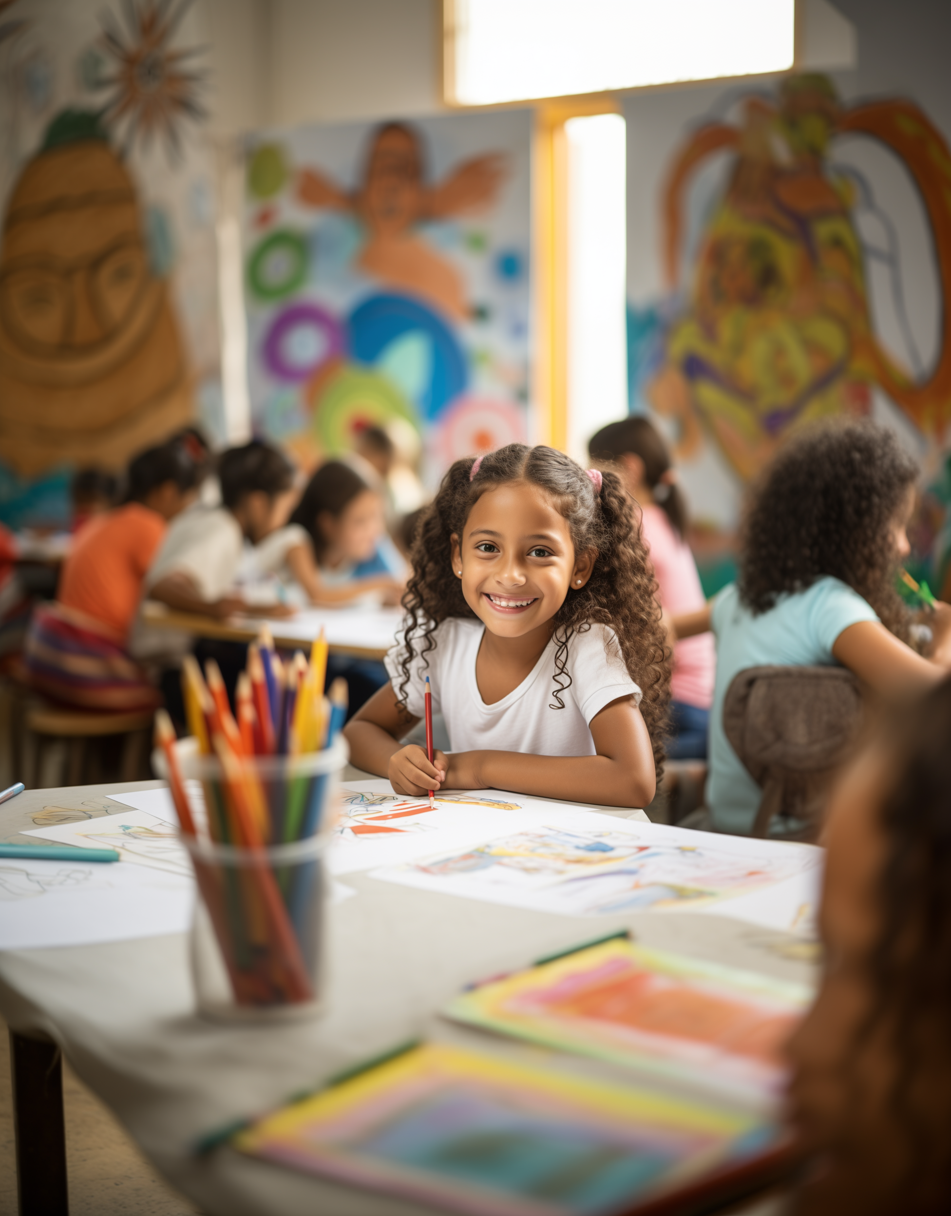 Niña dibujando en clase de introducción al diseño de modas